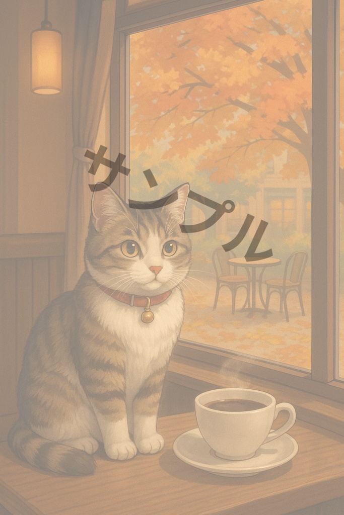 秋の猫 壁紙シリーズ② カフェと猫