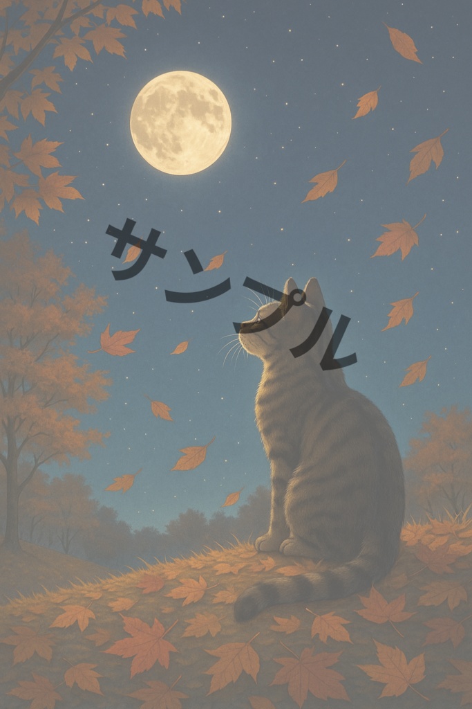 秋の猫 壁紙シリーズ③ 月夜と秋風の猫