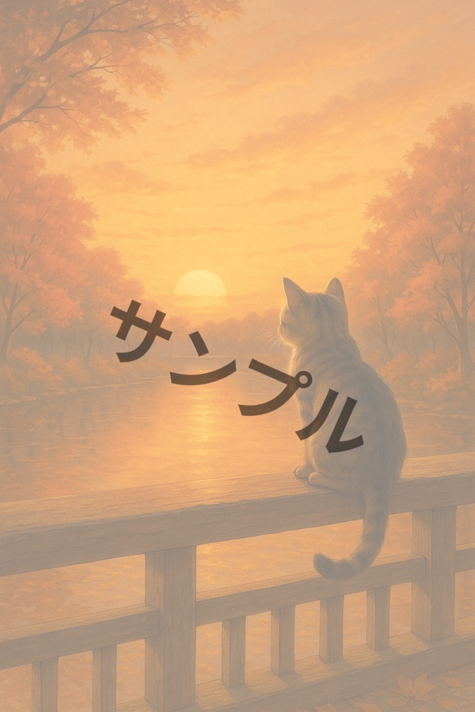秋の猫 壁紙シリーズ④ 夕焼けと橋の猫