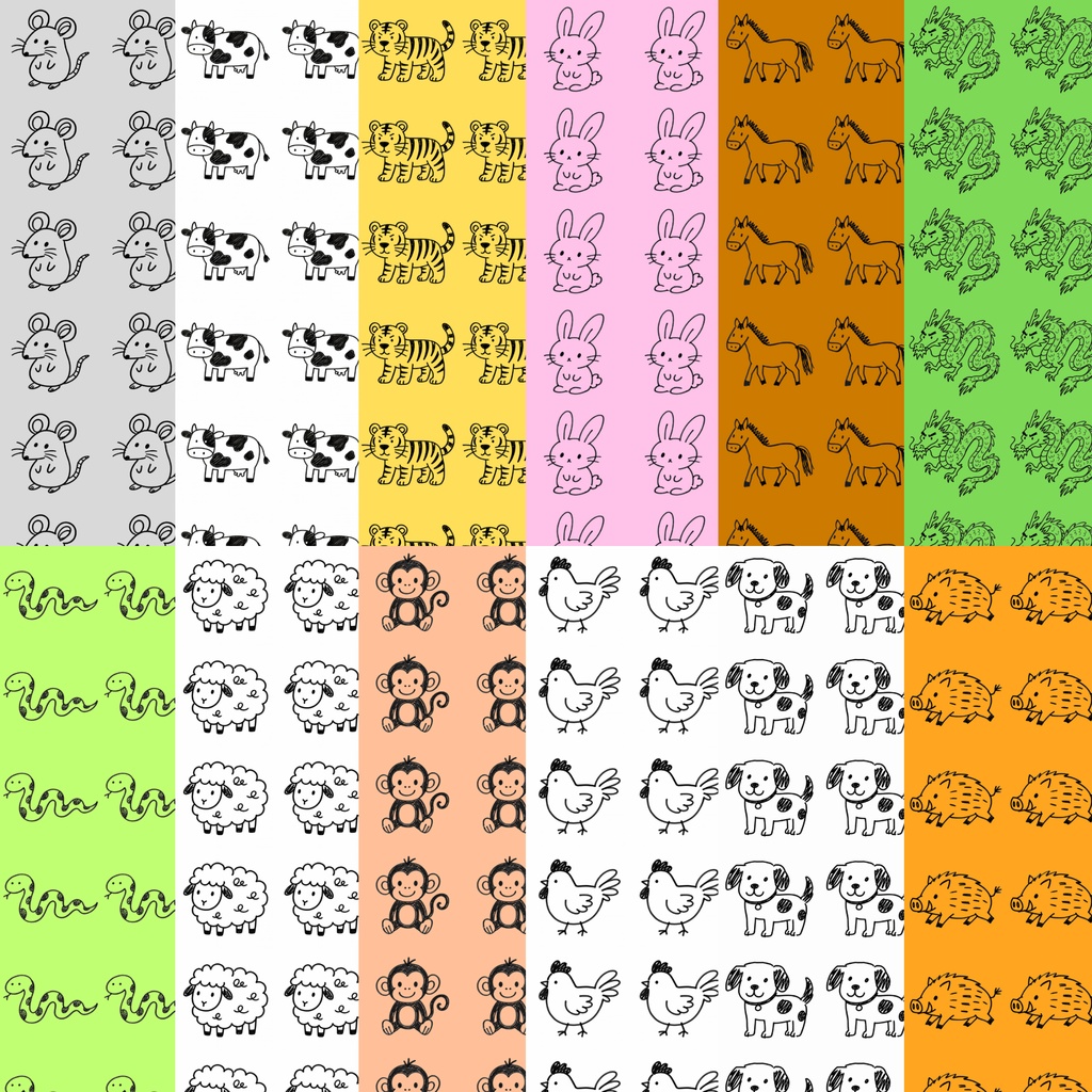 ゆるかわ十二支柄｜デジタルペーパー 12種セット