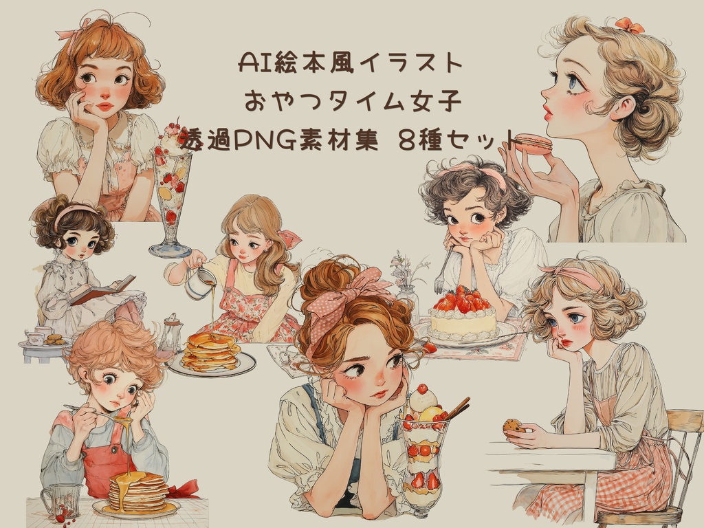 おやつタイム女子 透過PNG素材８種セット
