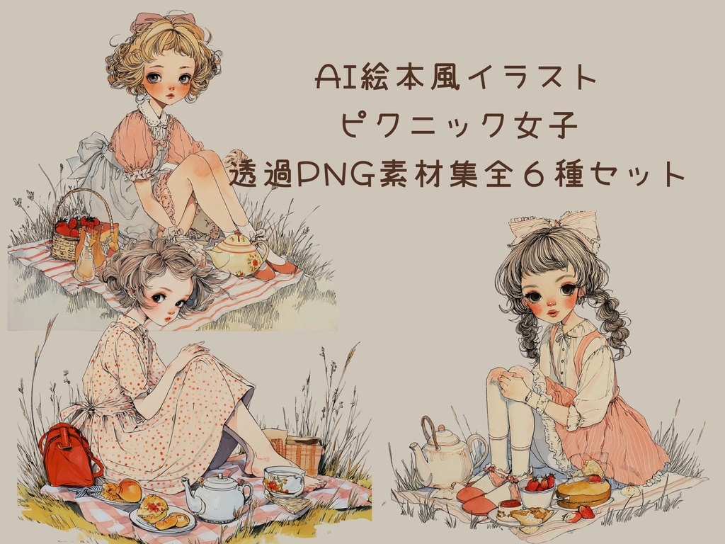 ピクニック女子 透過PNG素材集 全６種セット