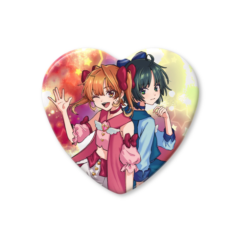 二人のラブリーハート缶バッチ