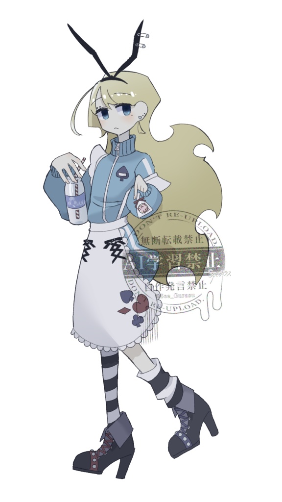 TRPG立ち絵素材_金髪の_ロングヘアー_ジャージメイド_ジト目