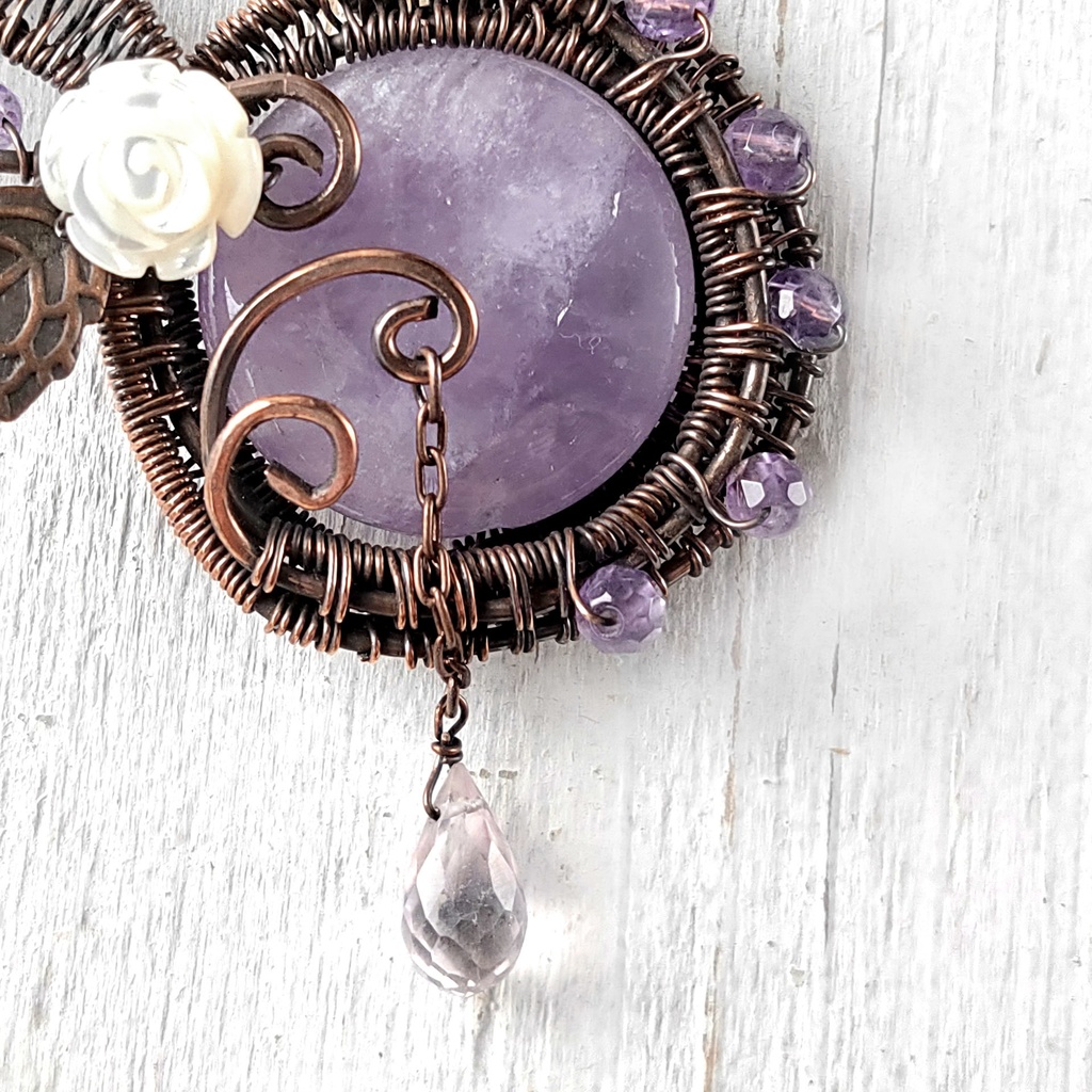 薔薇とリーフのネックレス*アメジスト*