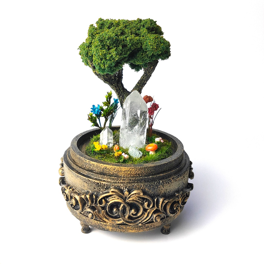 鉱物ランプ『キノコの森』中・水晶・リモコン切替点灯