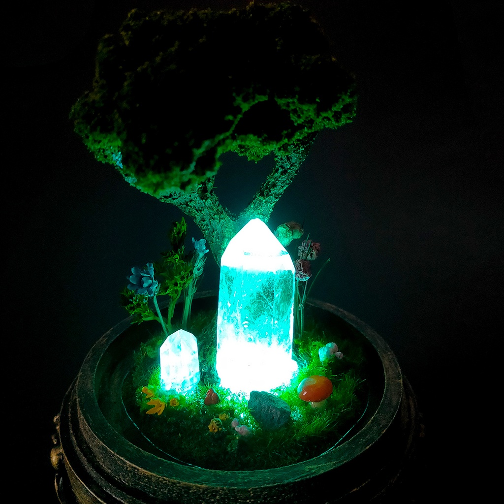 鉱物ランプ『キノコの森』中・水晶・リモコン切替点灯