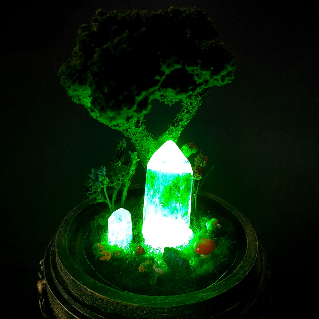 鉱物ランプ『キノコの森』中・水晶・リモコン切替点灯