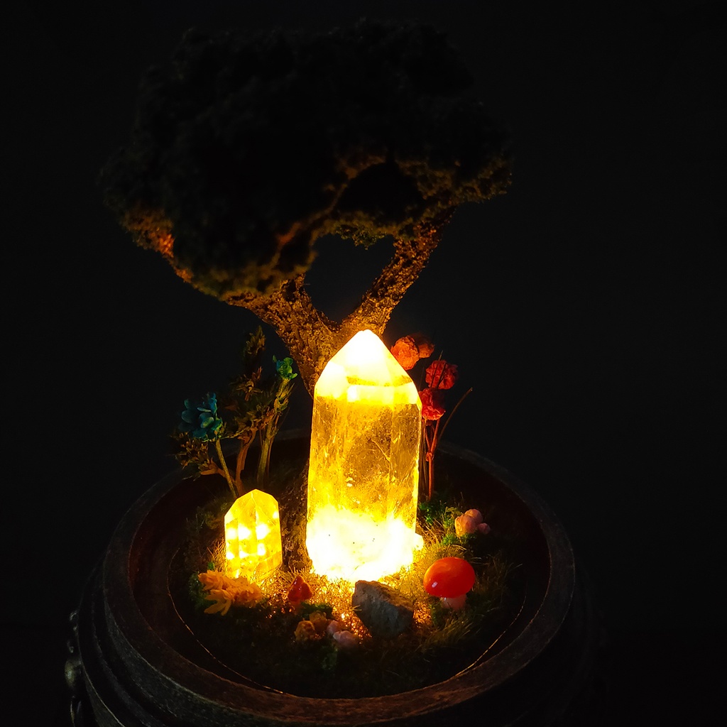 鉱物ランプ『キノコの森』中・水晶・リモコン切替点灯