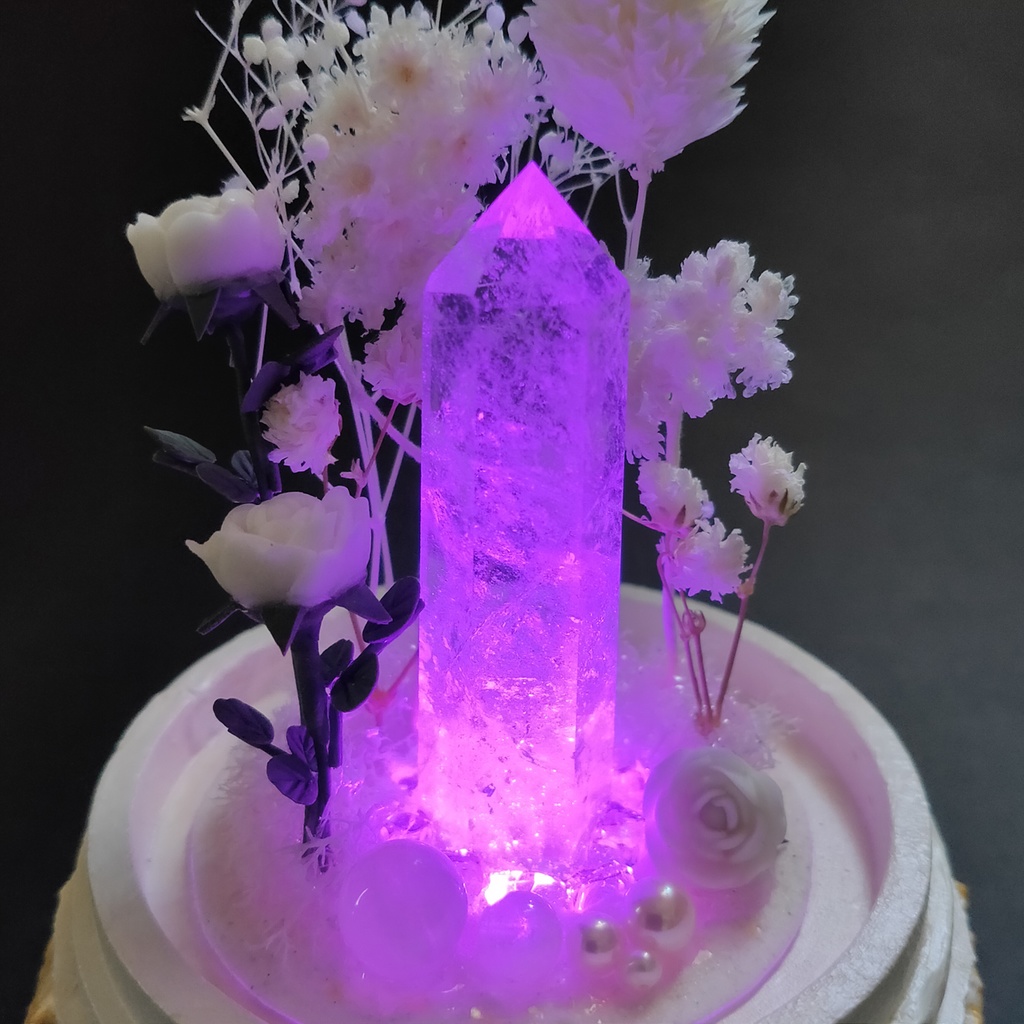 鉱物ランプ『白』中サイズ・水晶・ムーンストーン