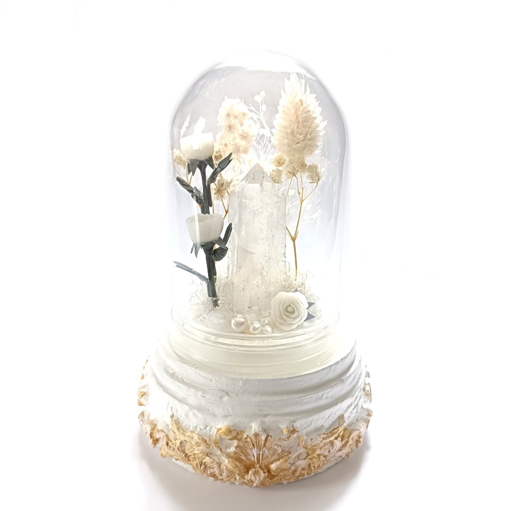 鉱物ランプ『白』中サイズ・水晶・ムーンストーン・パール