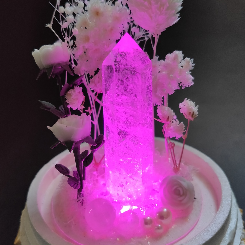 鉱物ランプ『白』中サイズ・水晶・ムーンストーン