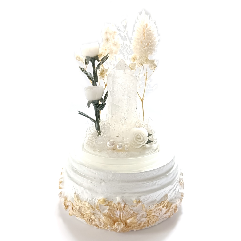 鉱物ランプ『白』中サイズ・水晶・ムーンストーン・パール