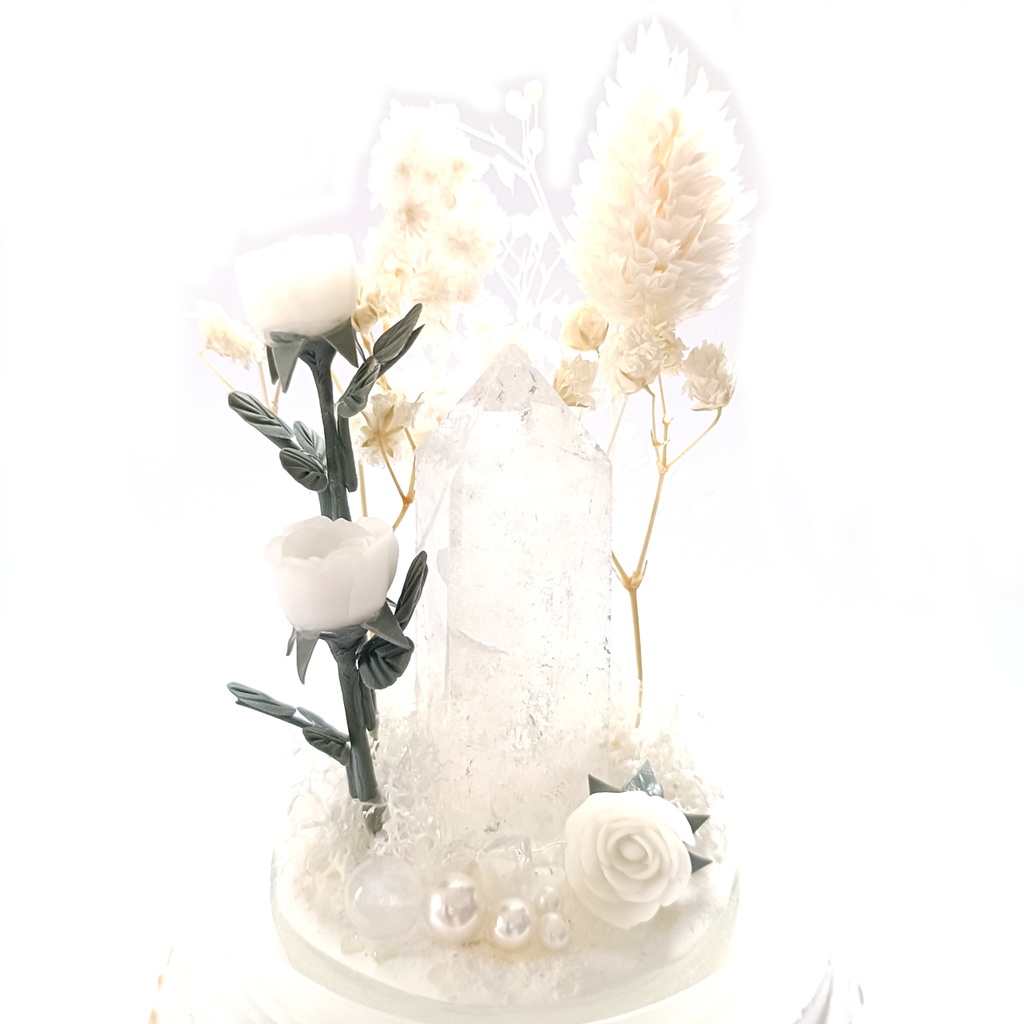 鉱物ランプ『白』中サイズ・水晶・ムーンストーン・パール