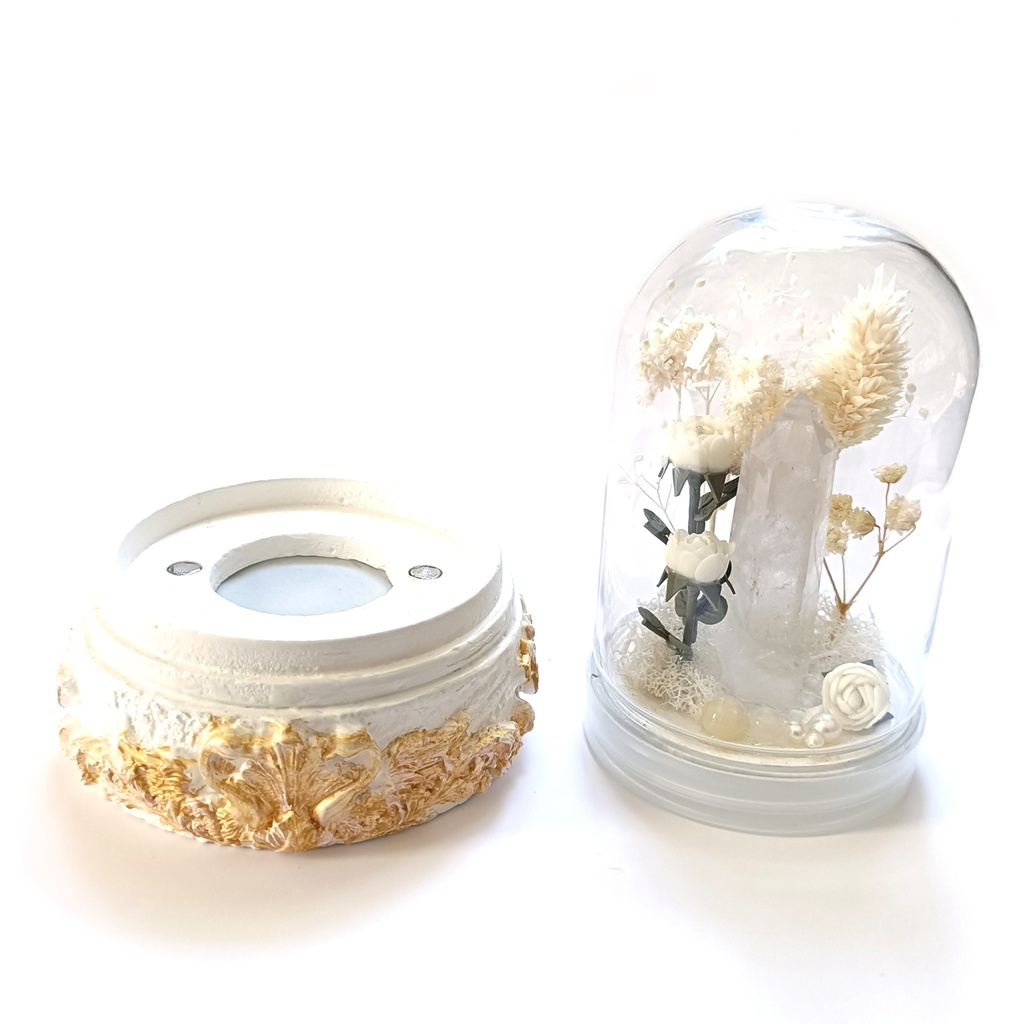 鉱物ランプ『白』中サイズ・水晶・ムーンストーン・パール