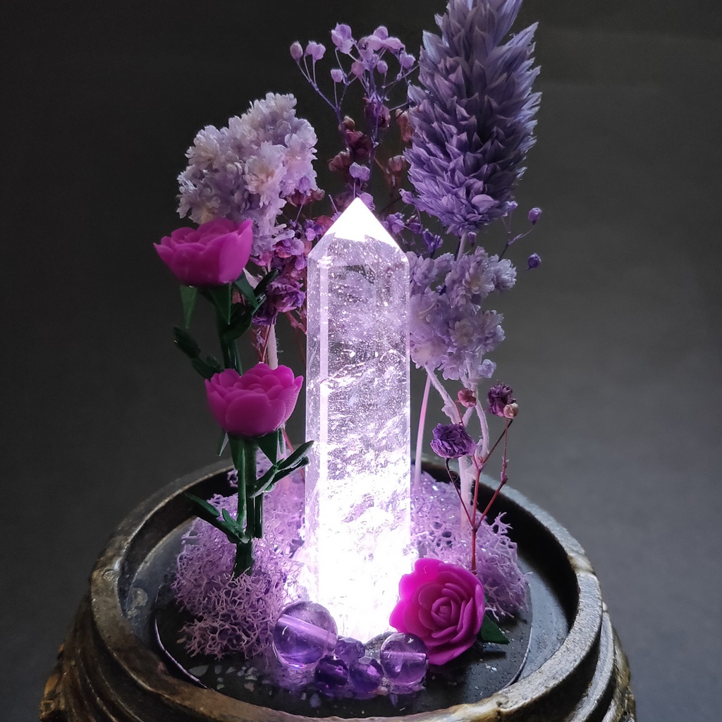 鉱物ランプ『紫』中サイズ・水晶・アメジスト