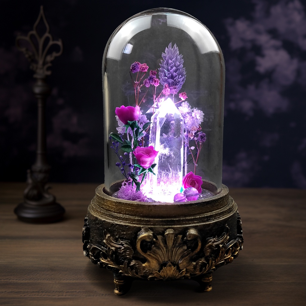 鉱物ランプ『紫』中・水晶・リモコン切替点灯