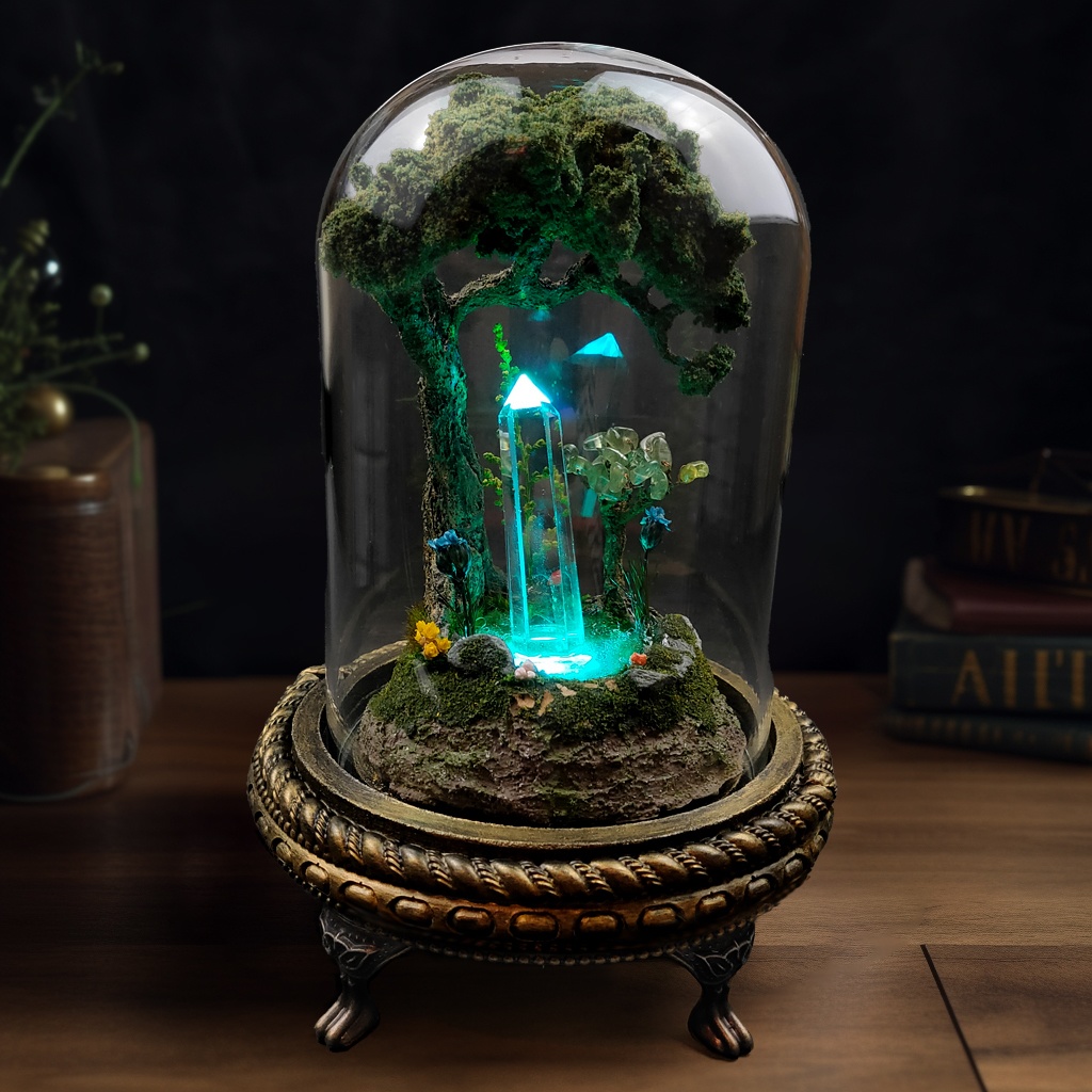 鉱物ランプ『森の泉と結晶の樹』大・水晶・リモコン切替点灯
