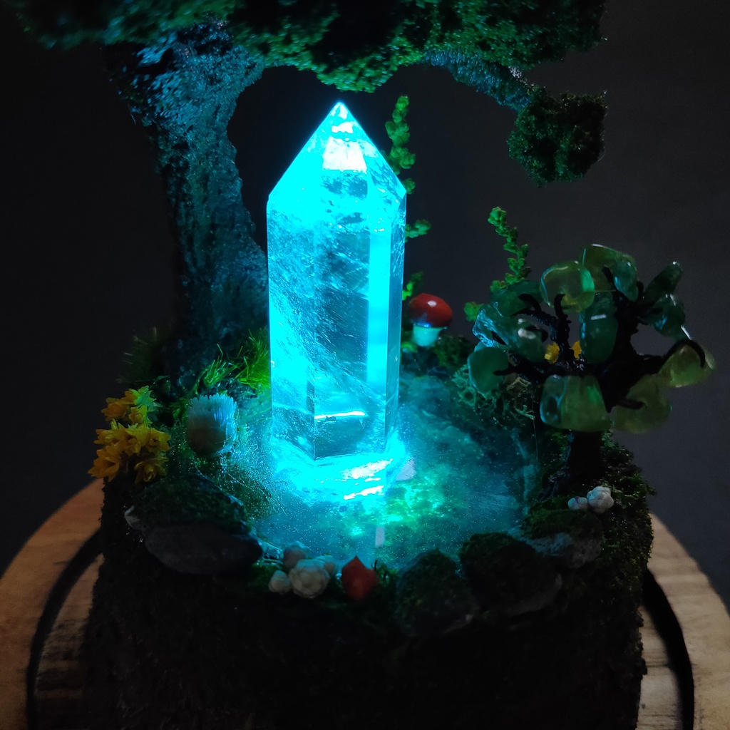 鉱物ランプ『森の泉と結晶の樹』大・水晶・リモコン切替点灯