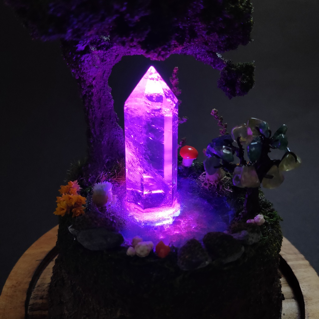 鉱物ランプ『森の泉と結晶の樹』大・水晶・リモコン切替点灯