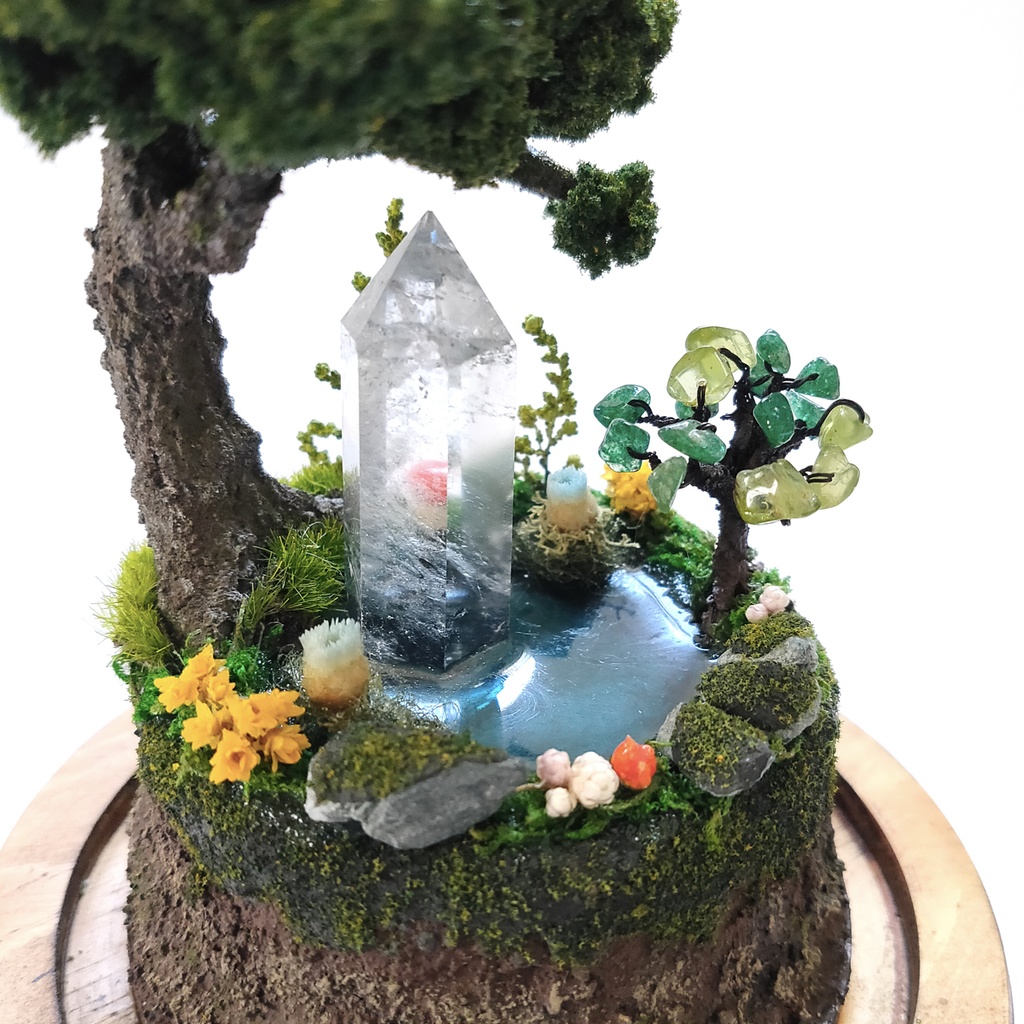 鉱物ランプ『森の泉と結晶の樹』大・水晶・リモコン切替点灯