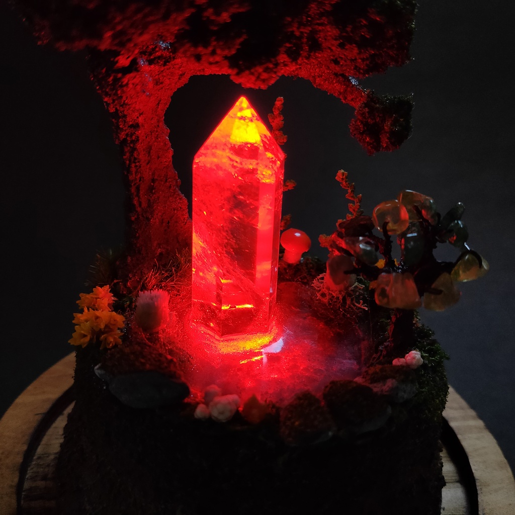 鉱物ランプ『森の泉と結晶の樹』大・水晶・リモコン切替点灯