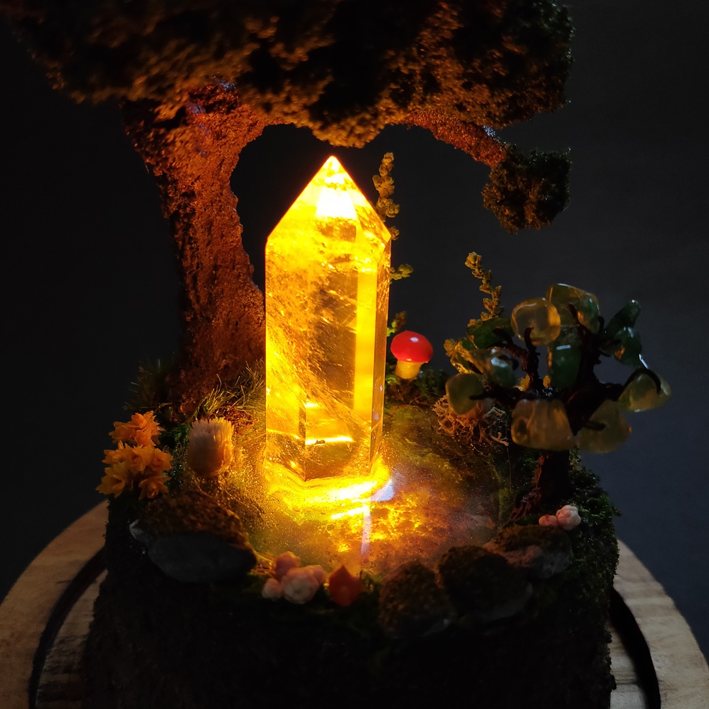 鉱物ランプ『森の泉と結晶の樹』大・水晶・リモコン切替点灯