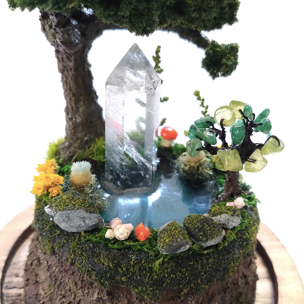 鉱物ランプ『森の泉と結晶の樹』大・水晶・リモコン切替点灯
