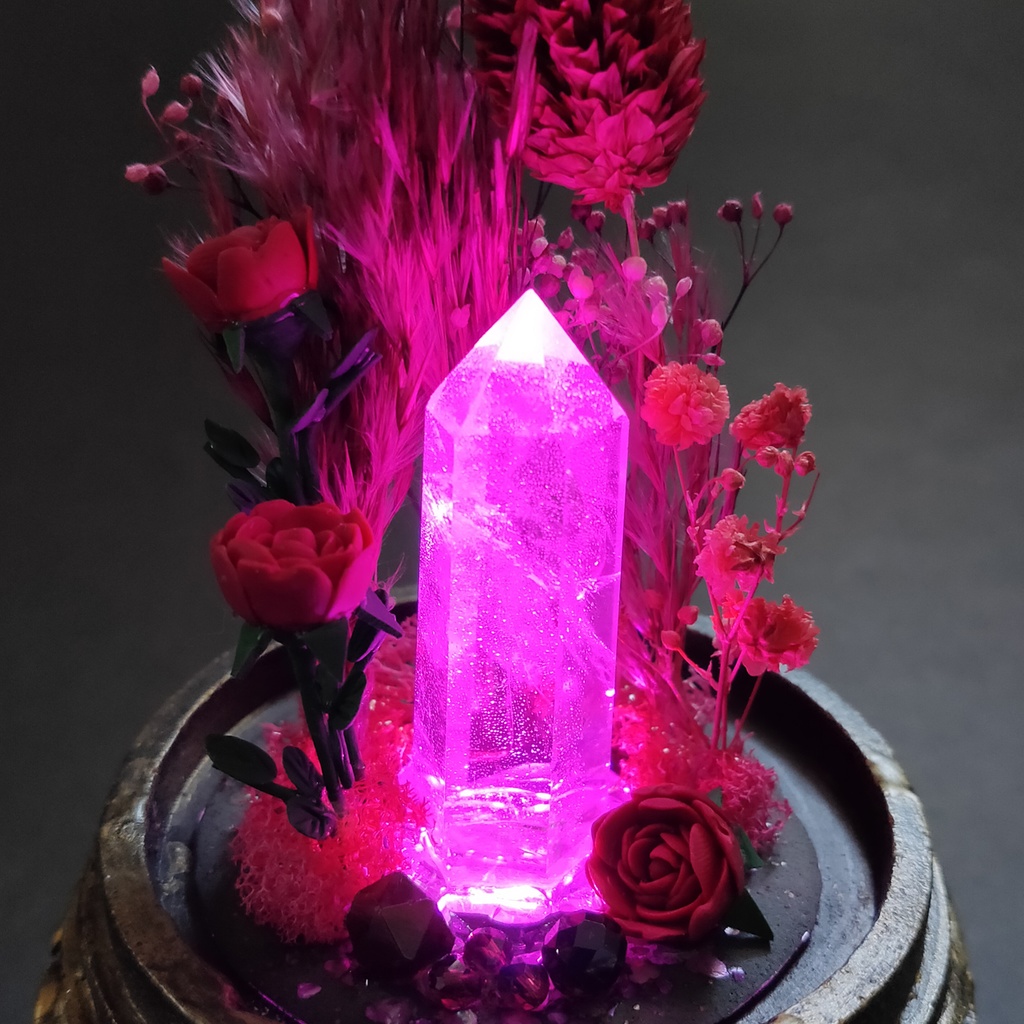 鉱物ランプ『赤』中サイズ・水晶・ガーネット