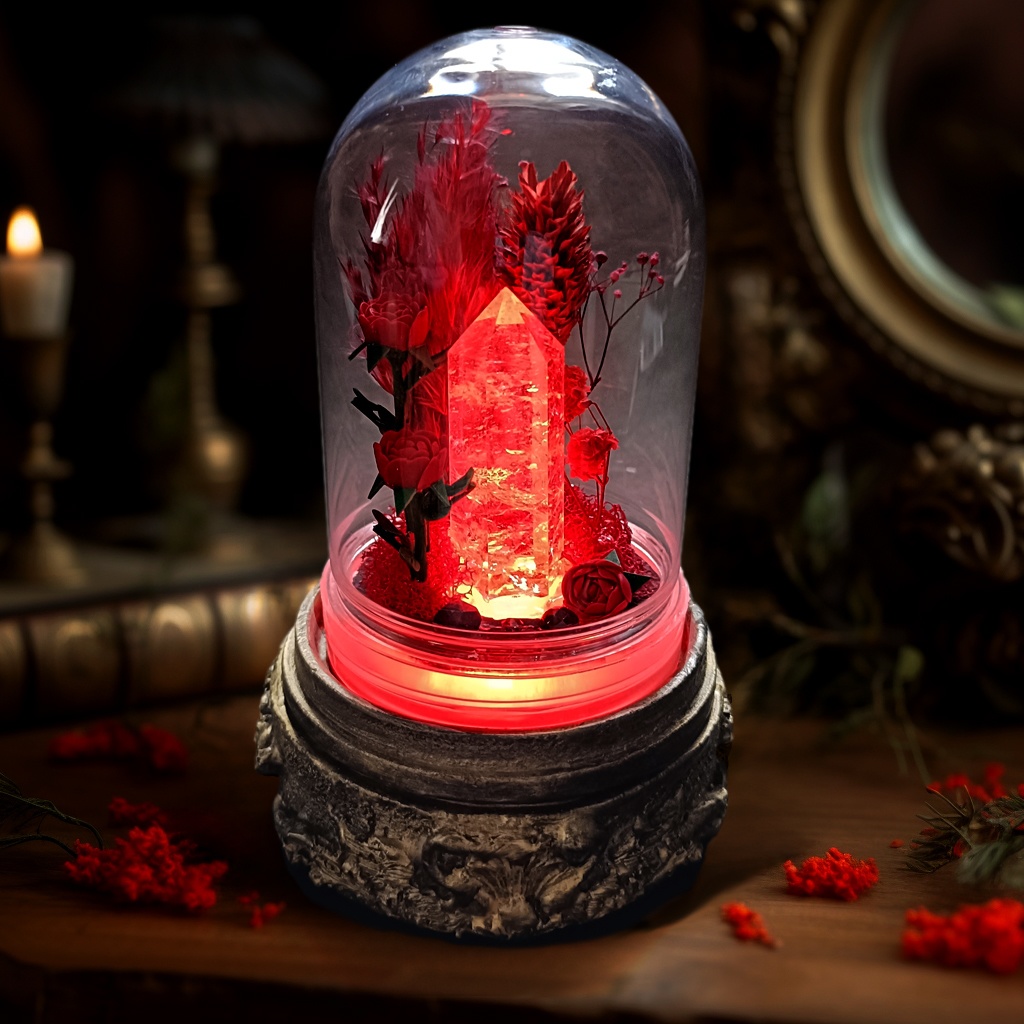 鉱物ランプ『赤』中サイズ・水晶・ガーネット