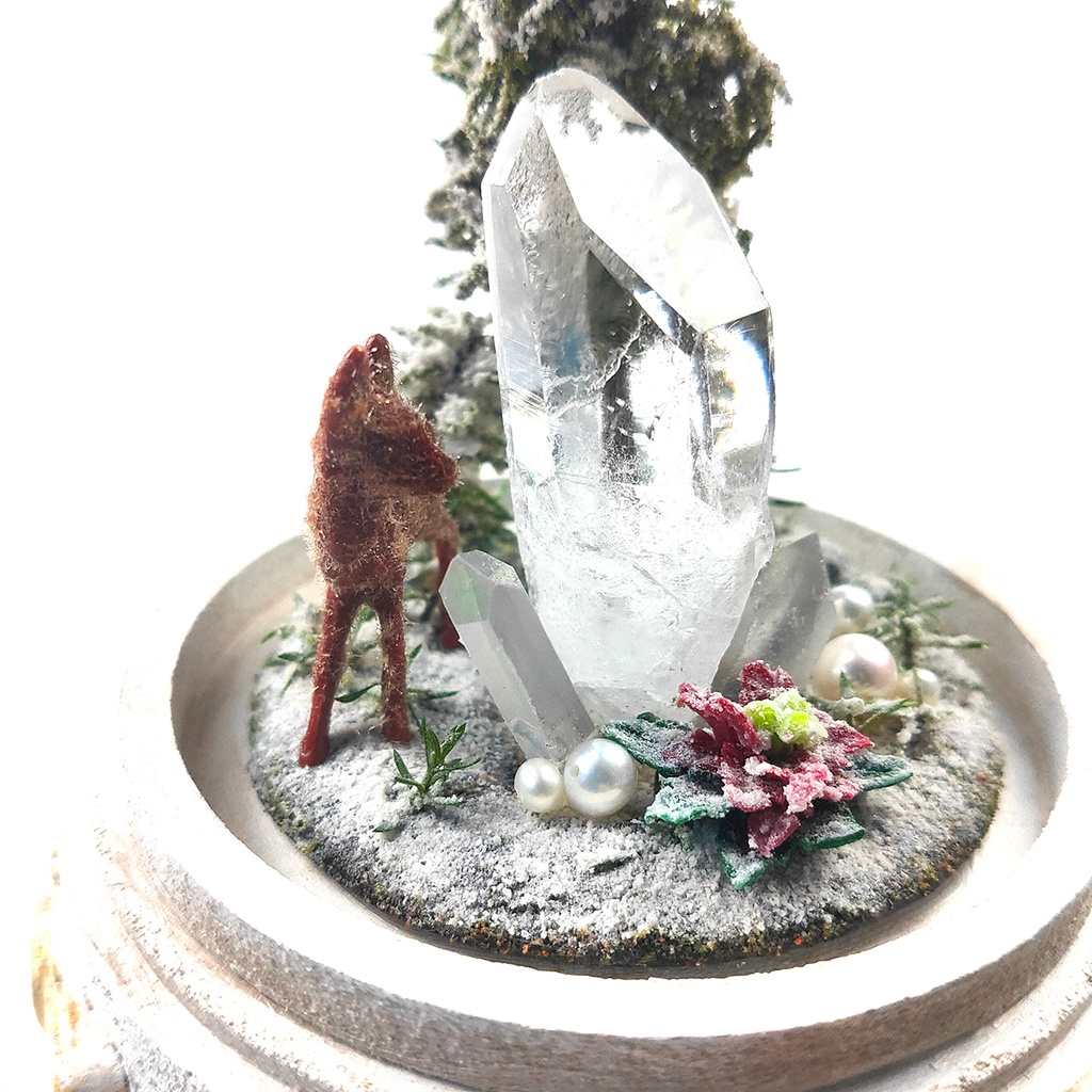 【期間限定・冬】鉱物ランプ『結晶の森の冬』中・水晶・リモコン切替点灯