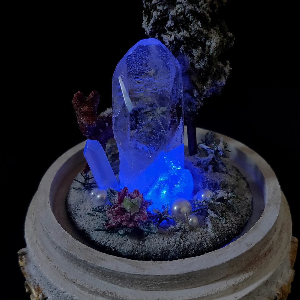 【期間限定・冬】鉱物ランプ『結晶の森の冬』中・水晶・リモコン切替点灯