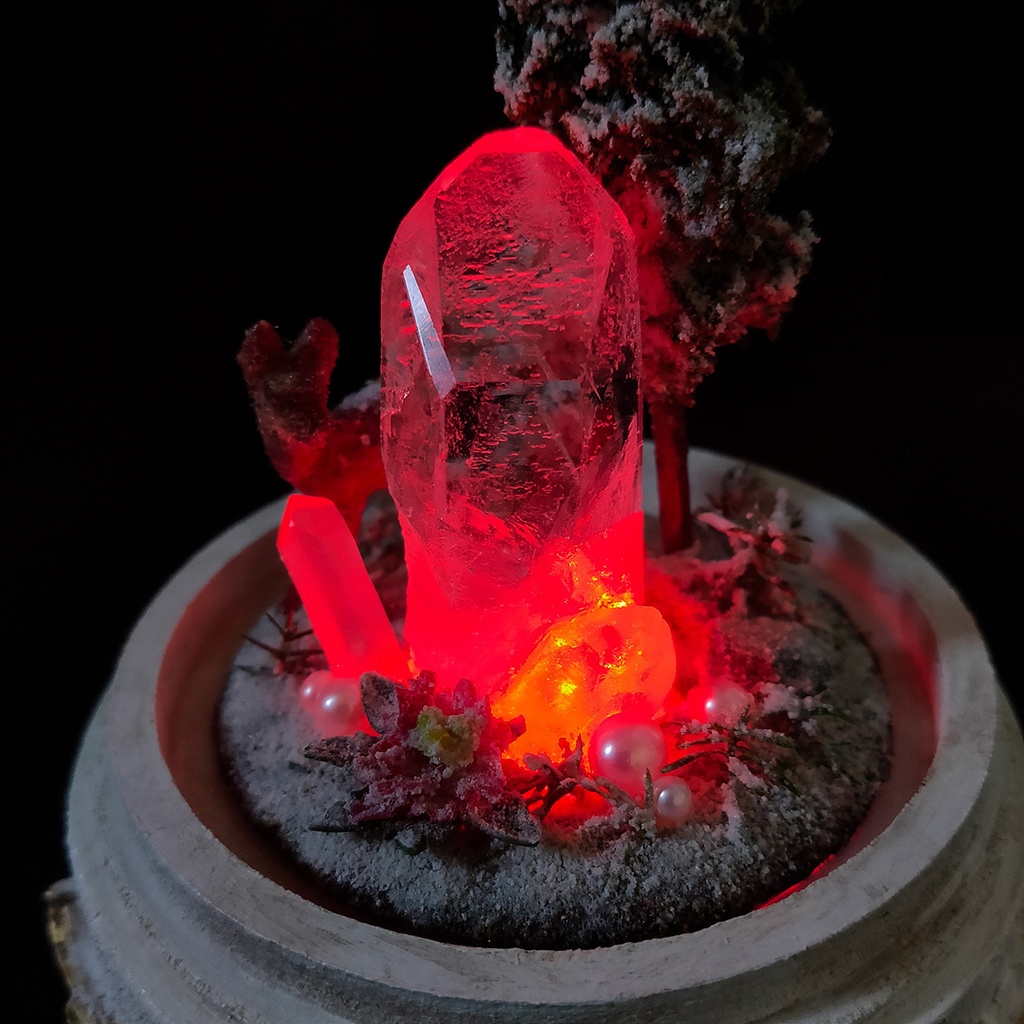 【期間限定・冬】鉱物ランプ『結晶の森の冬』中・水晶・リモコン切替点灯
