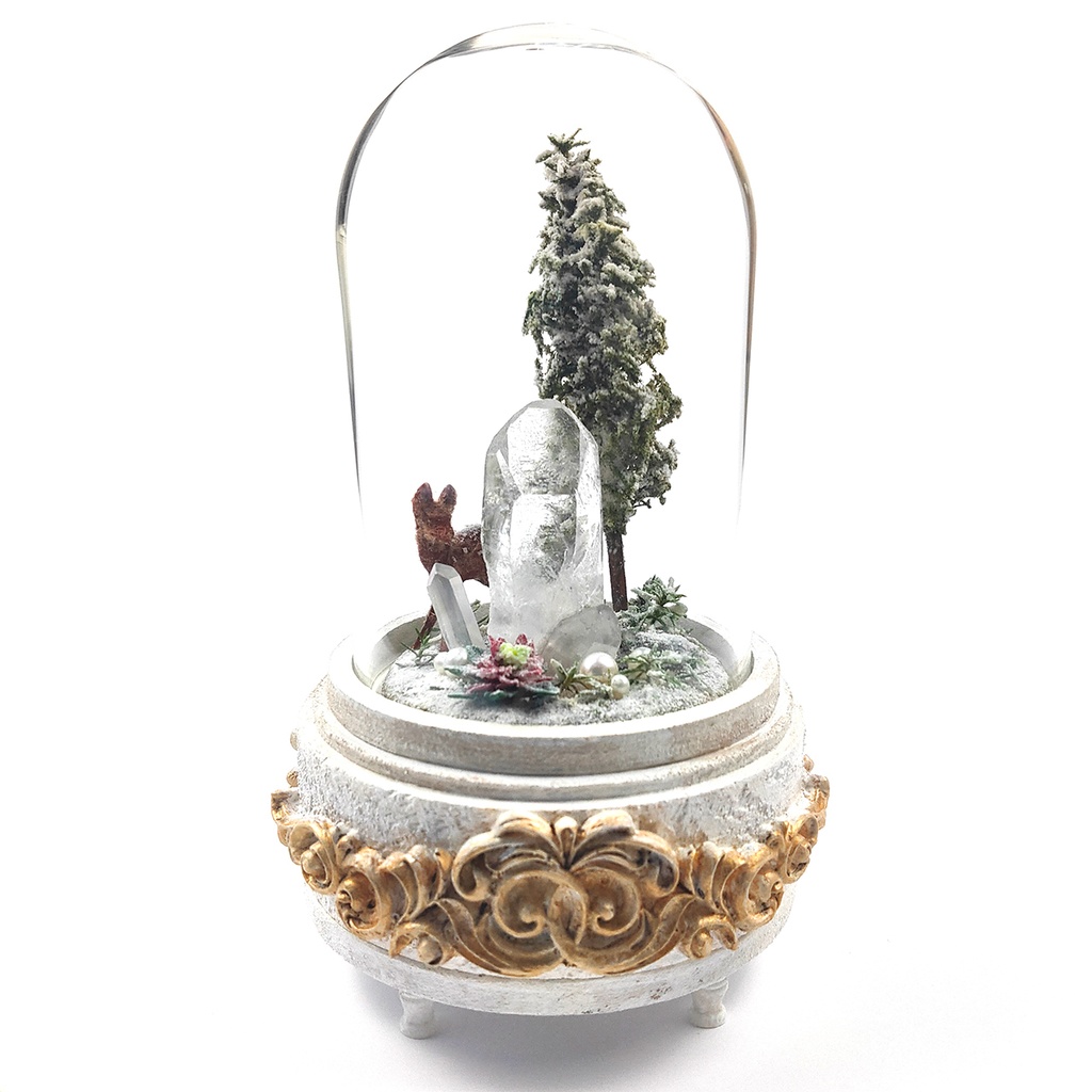 【期間限定・冬】鉱物ランプ『結晶の森の冬』中・水晶・リモコン切替点灯