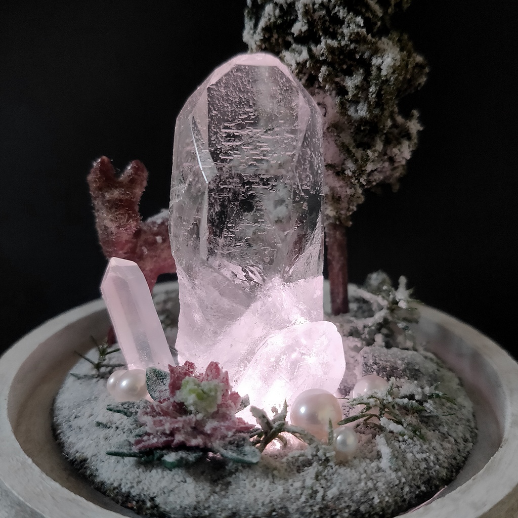 【期間限定・冬】鉱物ランプ『結晶の森の冬』中・水晶・リモコン切替点灯