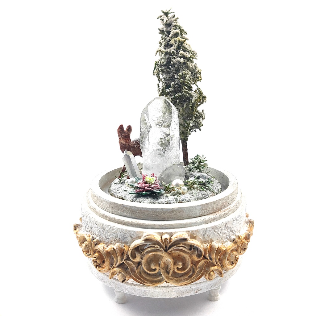 【期間限定・冬】鉱物ランプ『結晶の森の冬』中・水晶・リモコン切替点灯