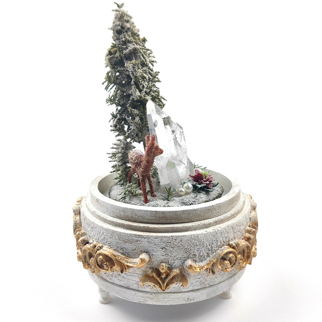 【期間限定・冬】鉱物ランプ『結晶の森の冬』中・水晶・リモコン切替点灯