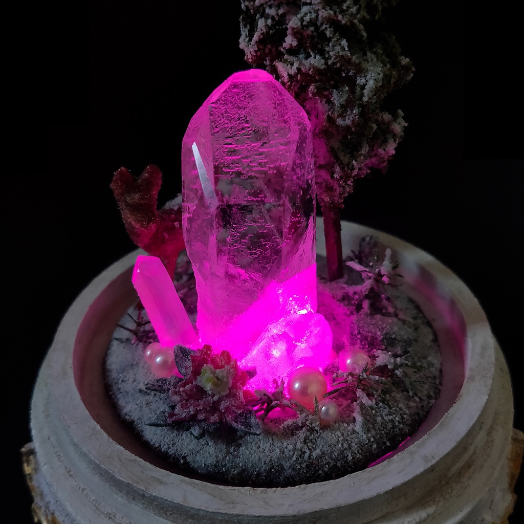 【期間限定・冬】鉱物ランプ『結晶の森の冬』中・水晶・リモコン切替点灯