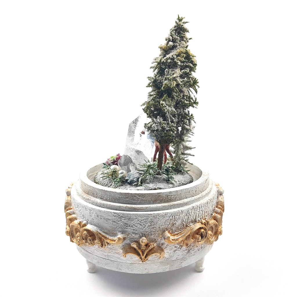 【期間限定・冬】鉱物ランプ『結晶の森の冬』中・水晶・リモコン切替点灯