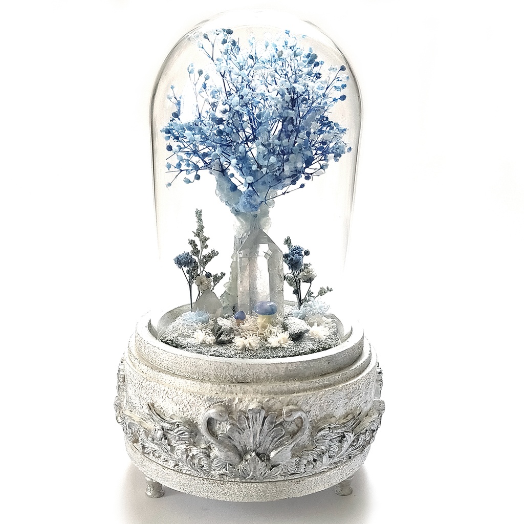 【期間限定・冬】鉱物ランプ『結晶樹と青い花』中・水晶・リモコン切替点灯