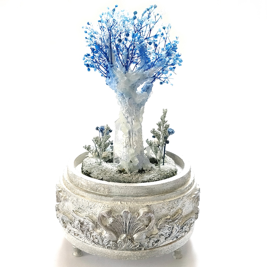 【期間限定・冬】鉱物ランプ『結晶樹と青い花』中・水晶・リモコン切替点灯