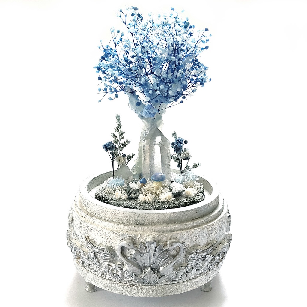 【期間限定・冬】鉱物ランプ『結晶樹と青い花』中・水晶・リモコン切替点灯