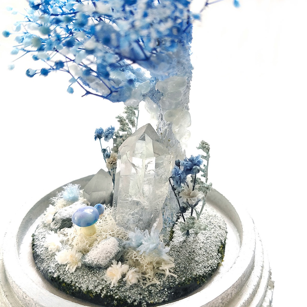 【期間限定・冬】鉱物ランプ『結晶樹と青い花』中・水晶・リモコン切替点灯