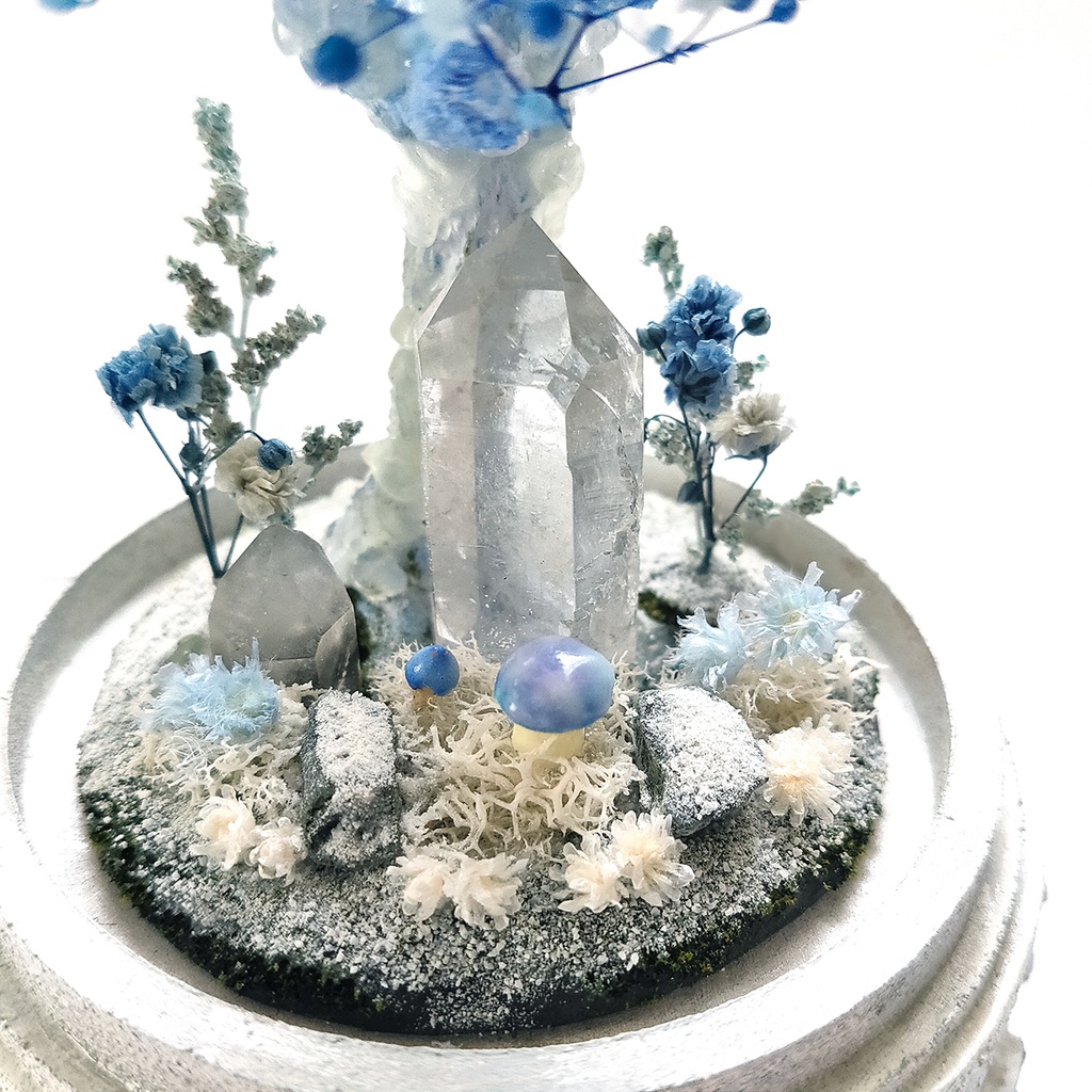 【期間限定・冬】鉱物ランプ『結晶樹と青い花』中・水晶・リモコン切替点灯