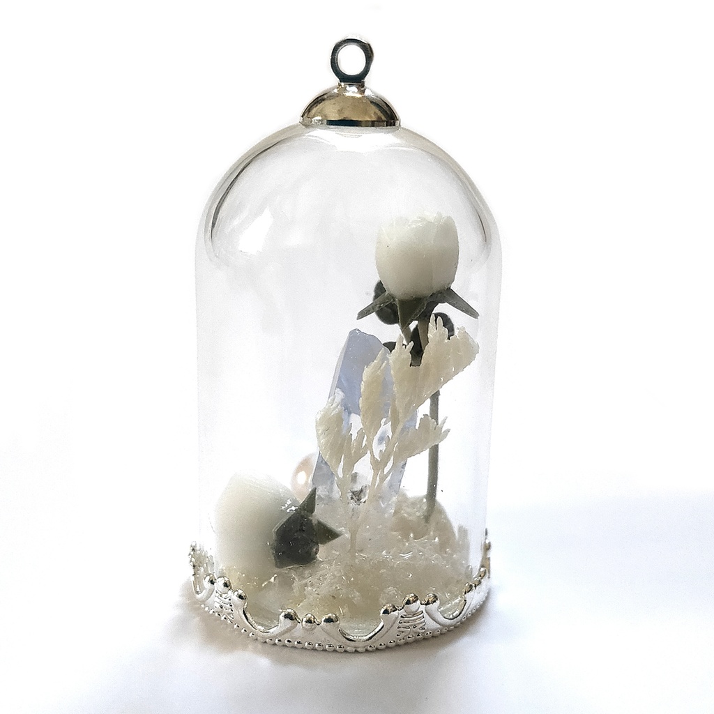 ガラスドームネックレス『パール×白』シルバー