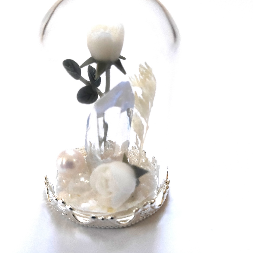 ガラスドームネックレス『パール×白』シルバー