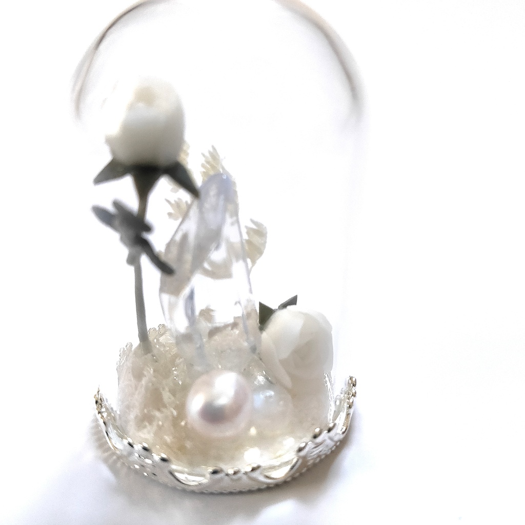 ガラスドームネックレス『パール×白』シルバー