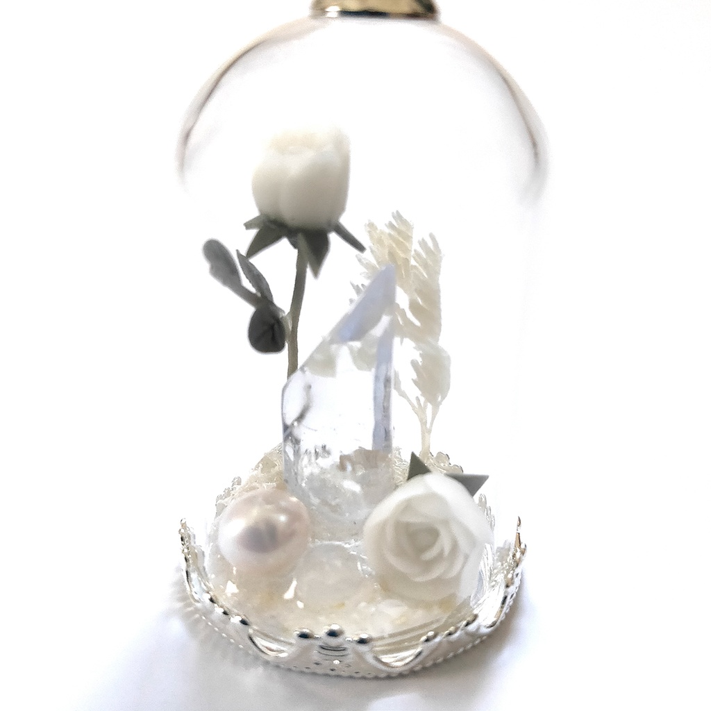 ガラスドームネックレス『パール×白』シルバー