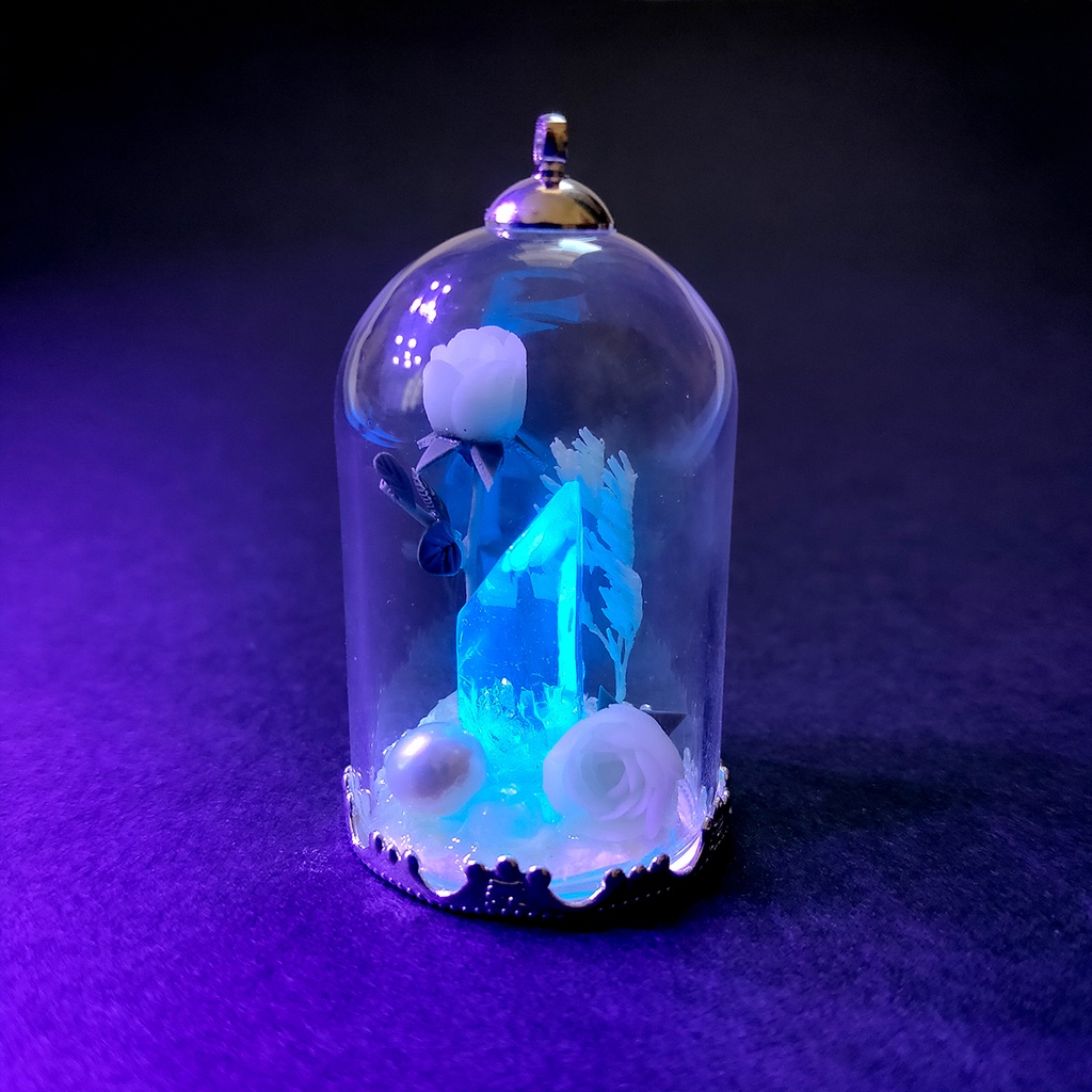 ガラスドームネックレス『パール×白』シルバー