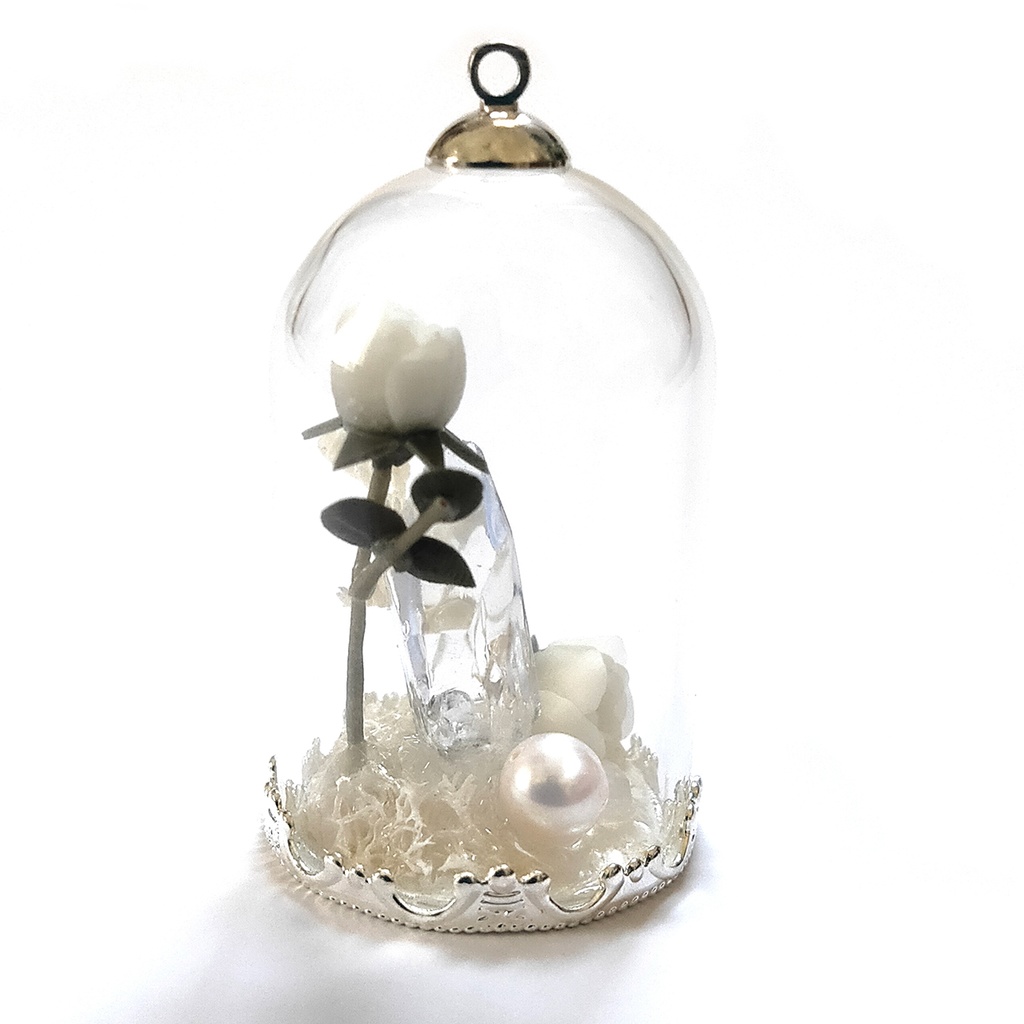 ガラスドームネックレス『パール×白』シルバー